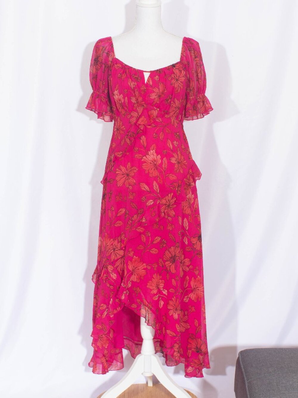 JESSICA SIMPSON Milkmaid Cottagecore Floral Ruffle Maxi Dress Size S